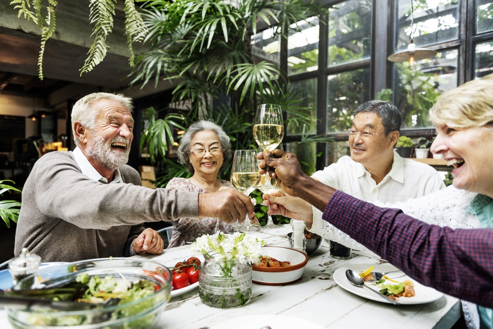 Seniors eating out at a restaurant