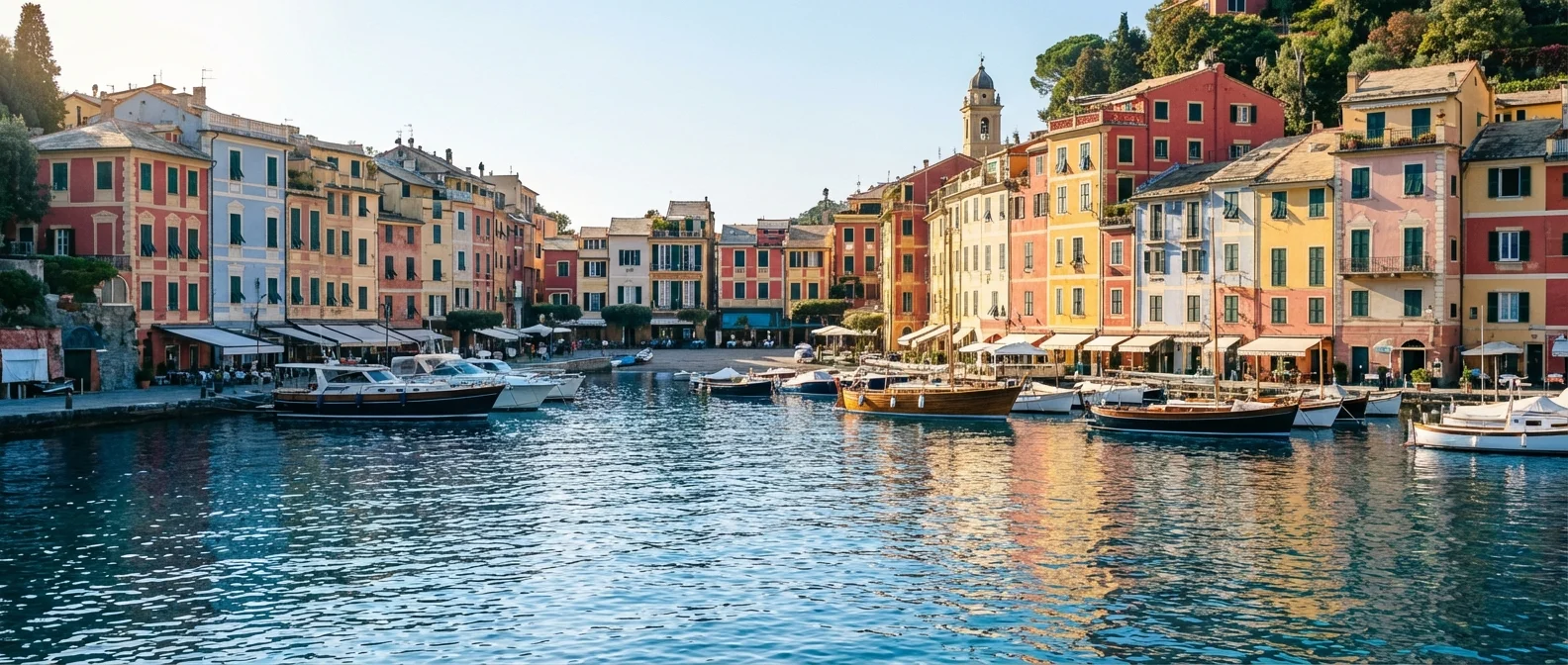 A beautiful aerial view of a vibrant coastal town with a marina and blue ocean water.