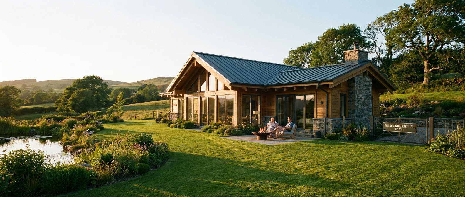 A beautiful, sunlit small home representing the financial ease of downsizing or paying off a mortgage.