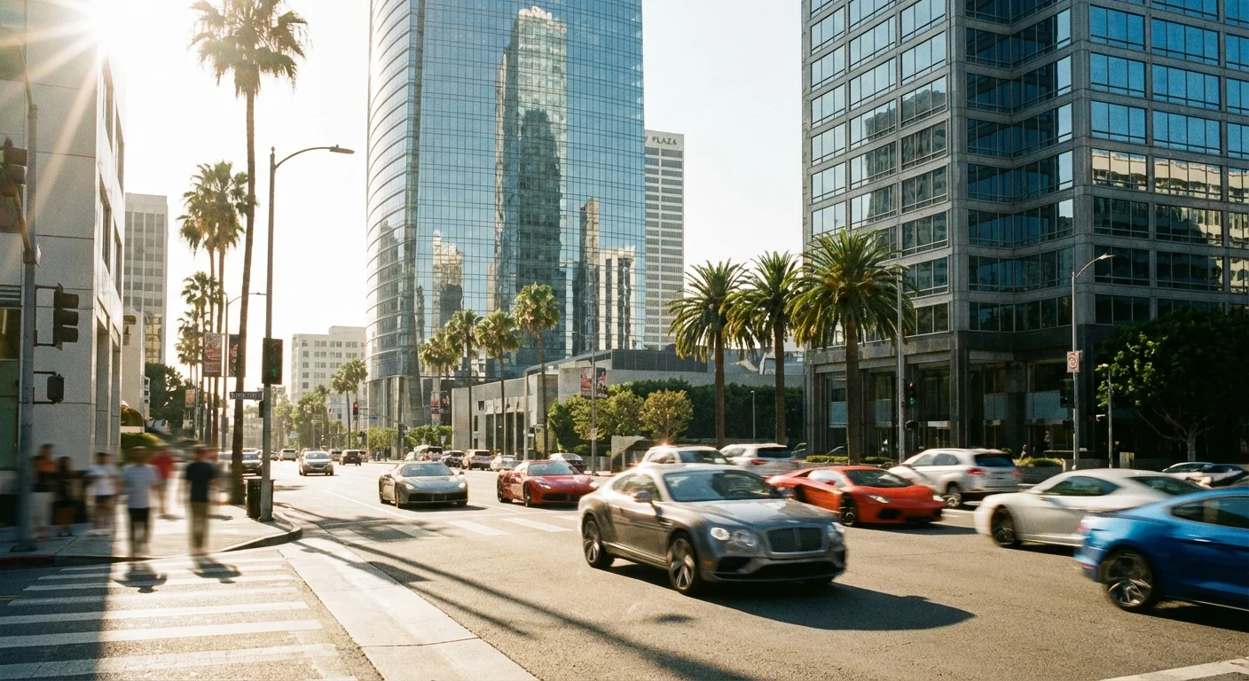 A busy and expensive urban street scene in Los Angeles.