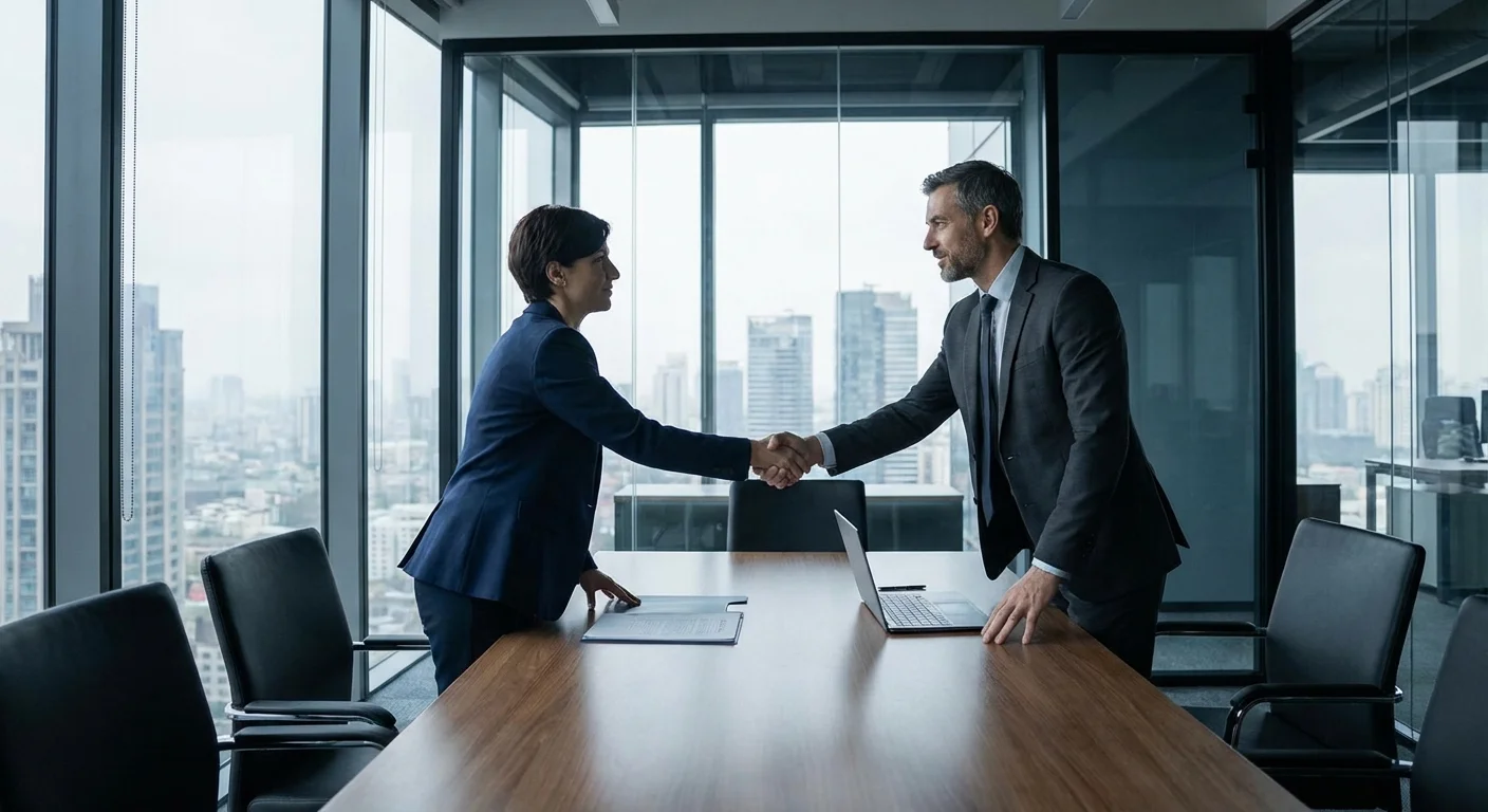 A client meeting with a financial advisor in a professional, modern office setting.