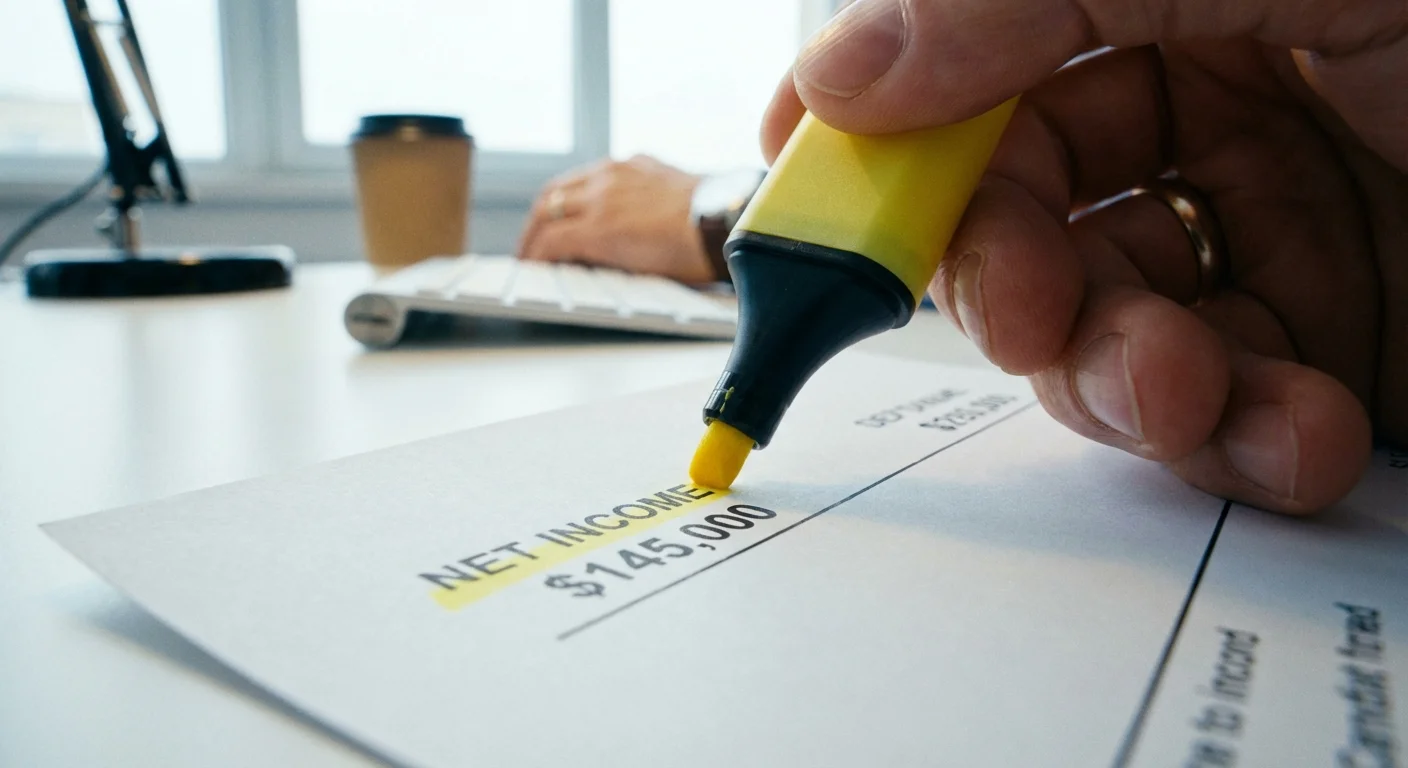 A close-up of a hand highlighting a line on a financial contract.