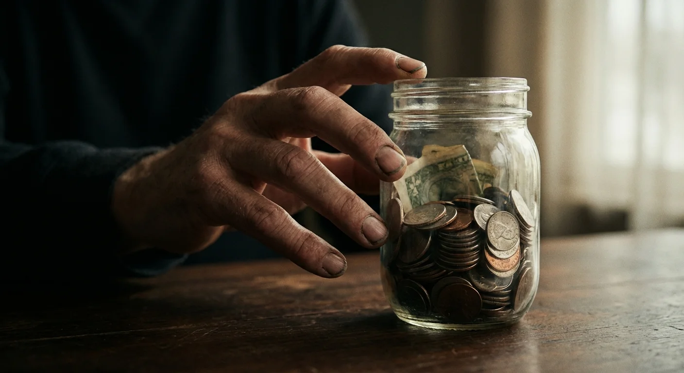 A close-up of a hand near a savings jar, representing the temptation to withdraw funds.