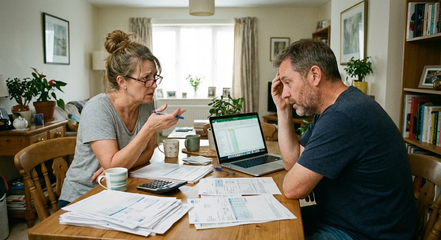 A couple discussing financial plans at their dining table.