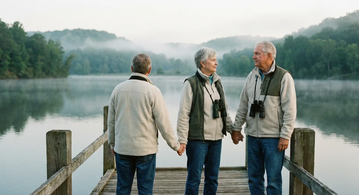 A couple enjoying a quiet lake view in the Arkansas Ozarks.