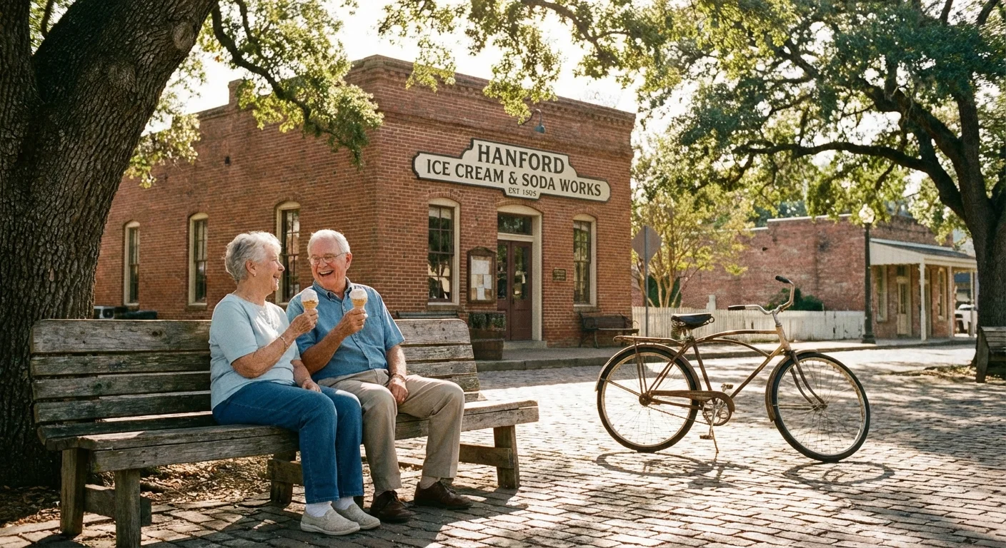 A couple enjoying the small-town atmosphere of Hanford, California.