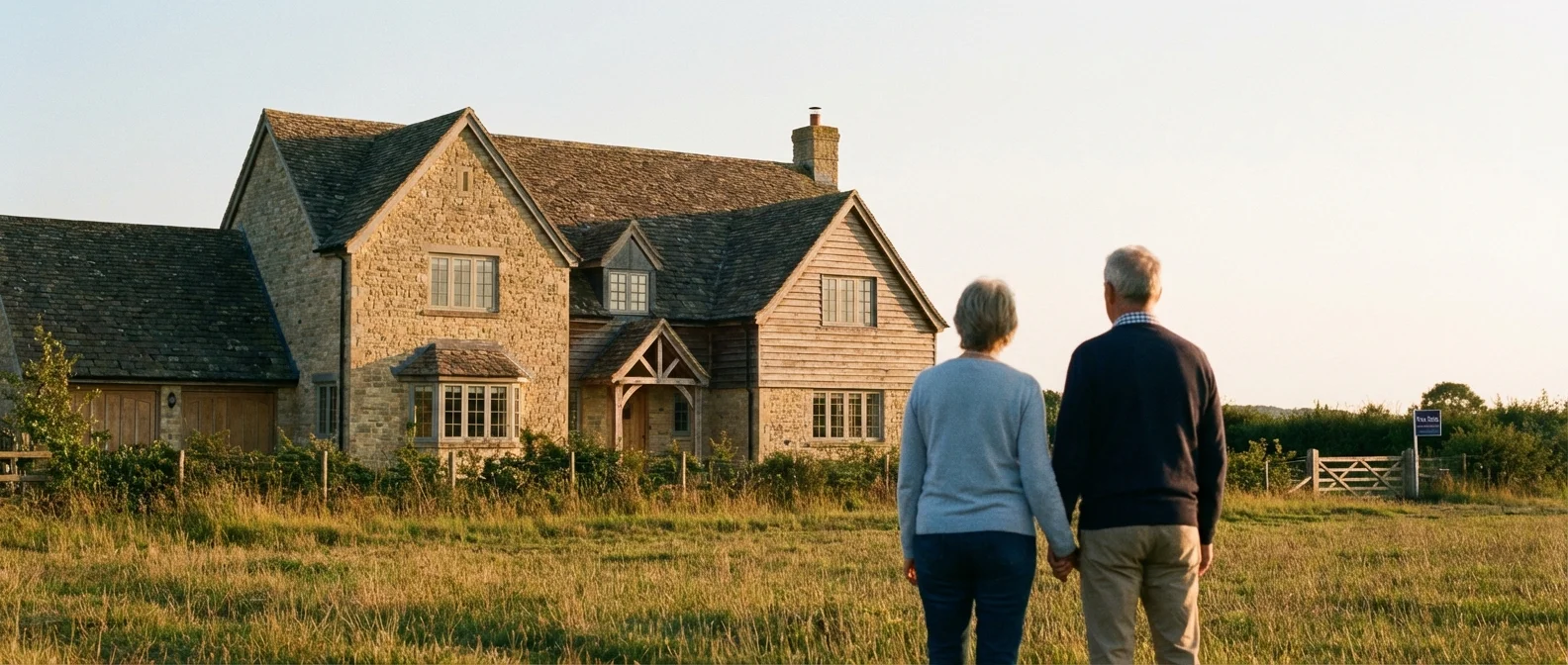 A couple looking at their large family home, considering a move.