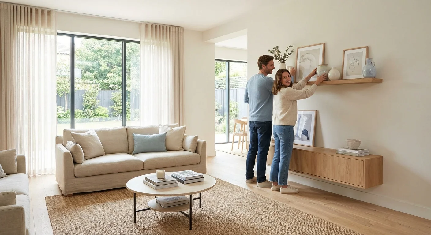 A couple organizing their modern, downsized home.