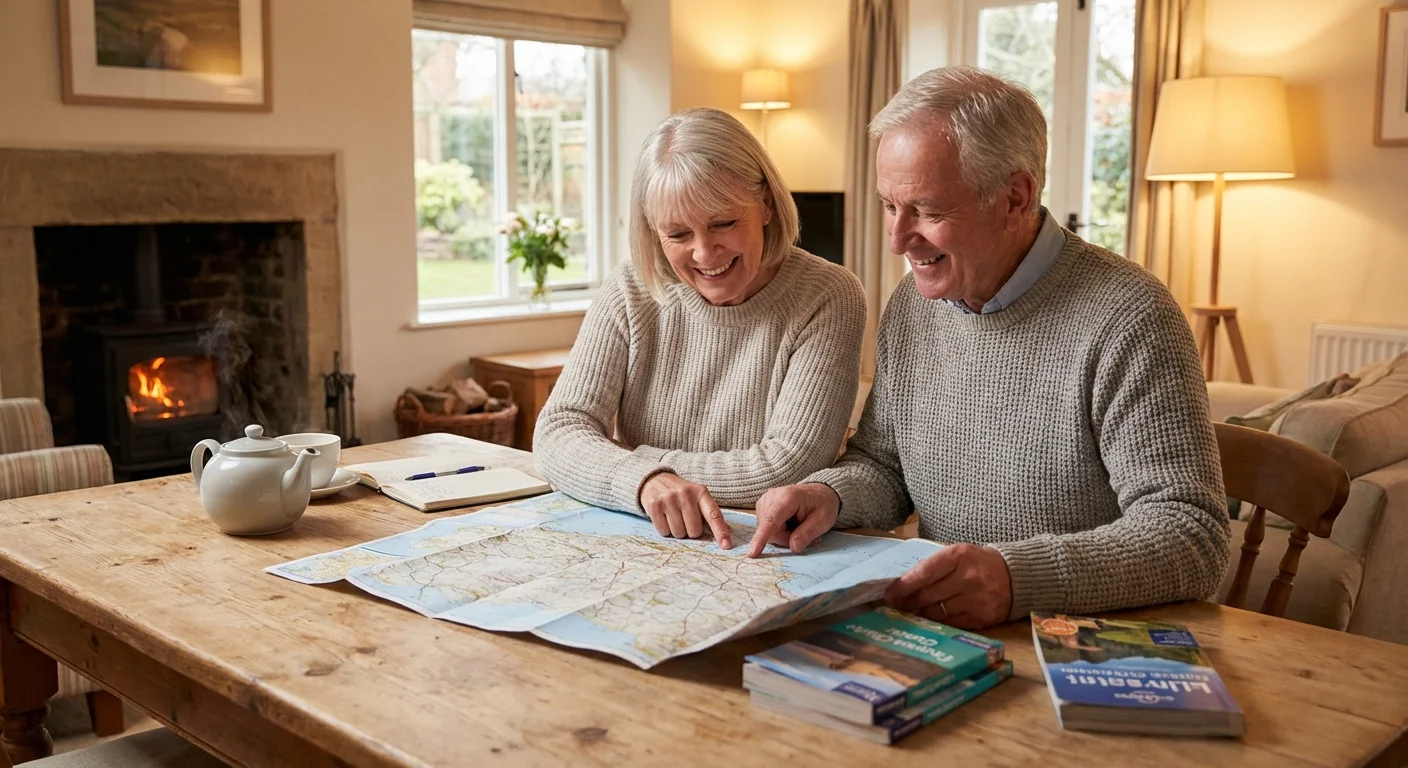 A couple planning a trip with a map, symbolizing the freedom that comes with tax-efficient planning.