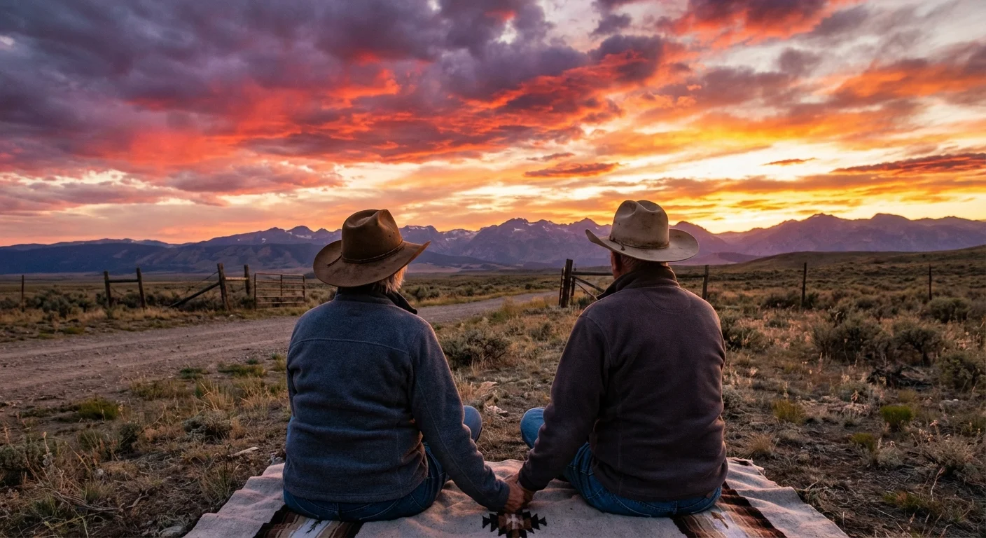A couple watching a sunset in Riverton, Wyoming.