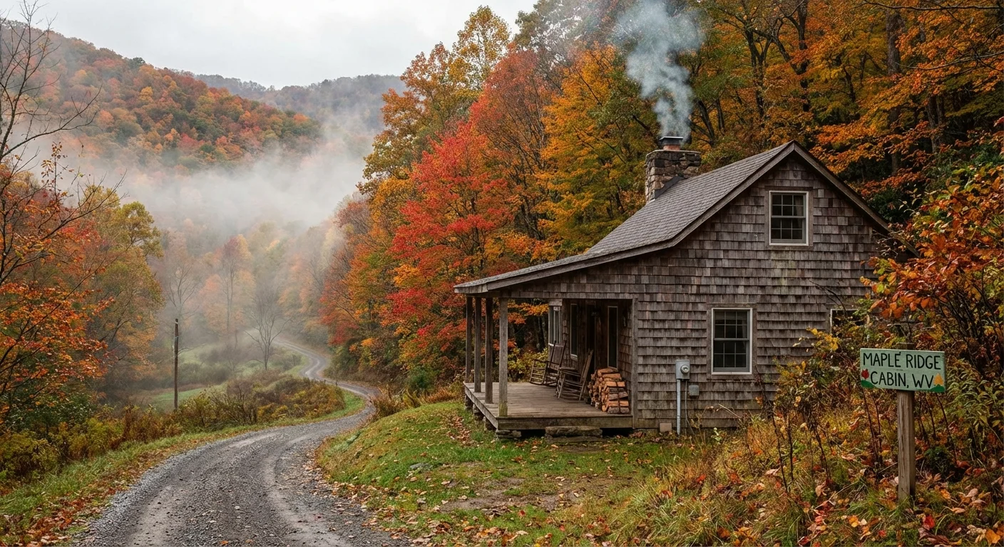 A cozy cottage in the West Virginia mountains during autumn.