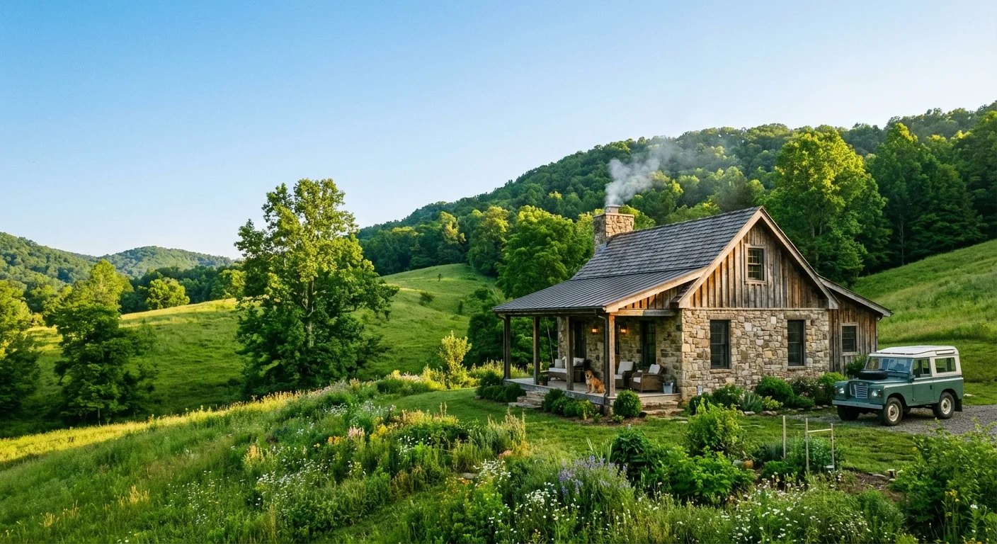 A cozy cottage with a mountain backdrop in Charleston, West Virginia.