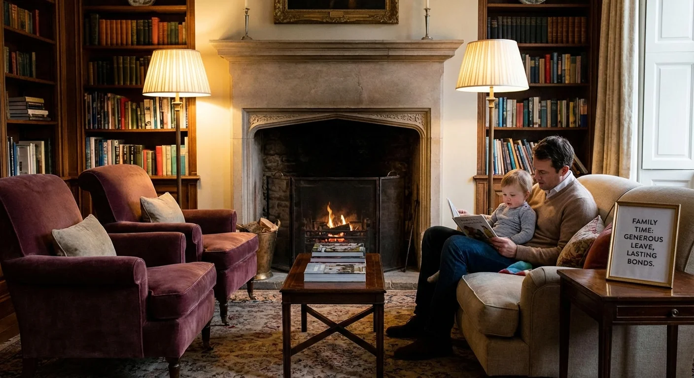A father reading to his child in a comfortable, modern home.