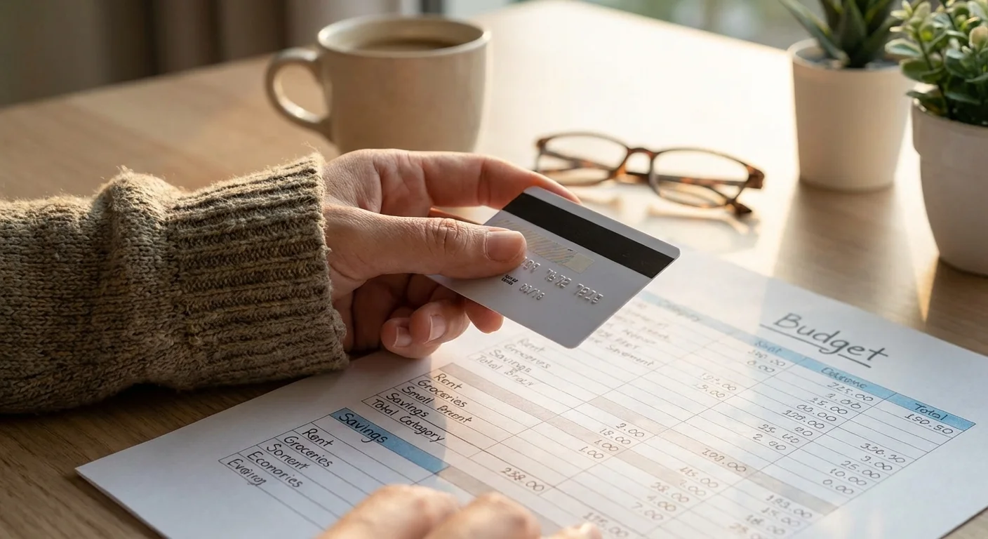 A hand holding a membership card over a financial spreadsheet.