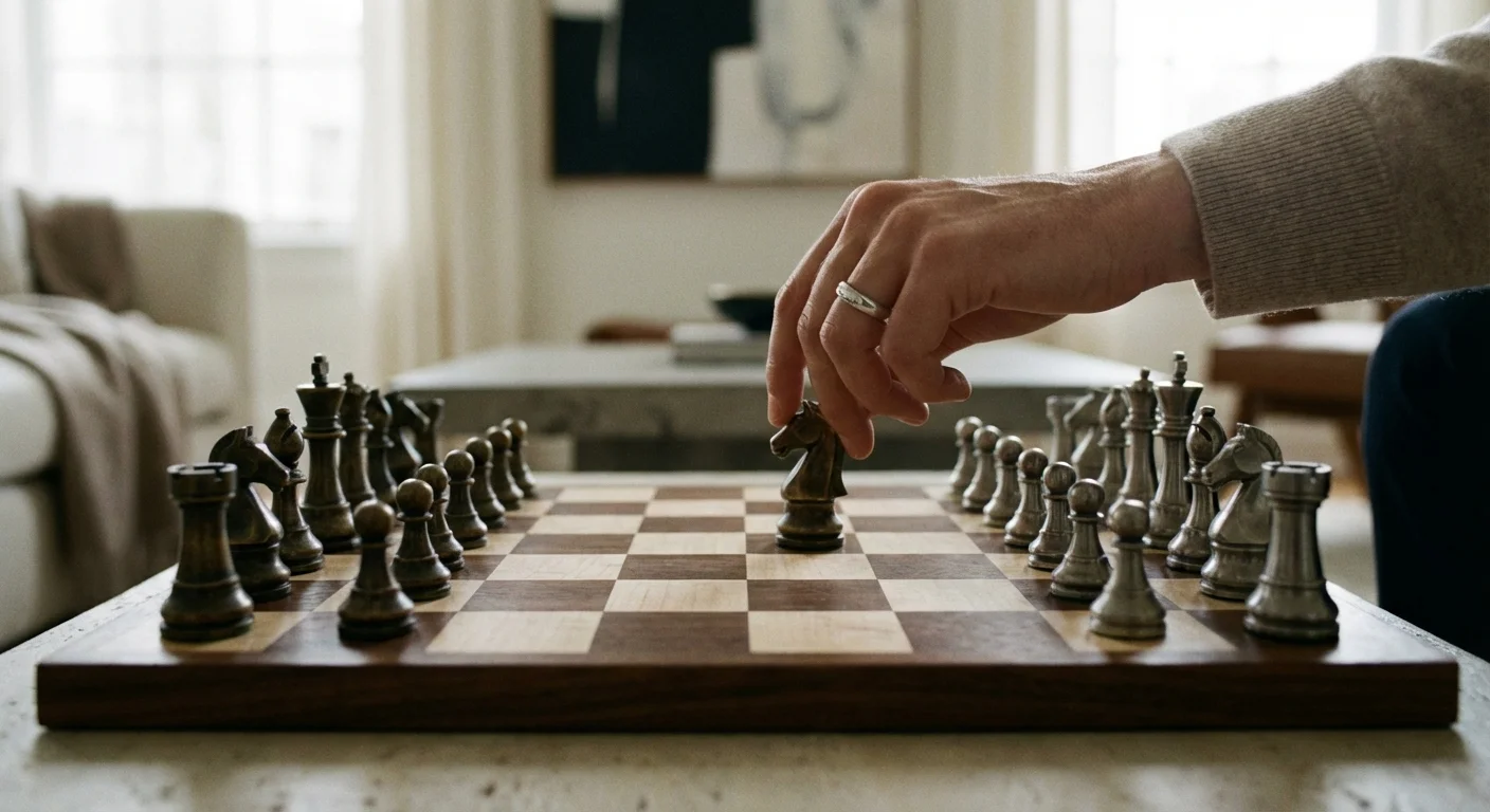 A hand making a strategic move on a high-end chess set.