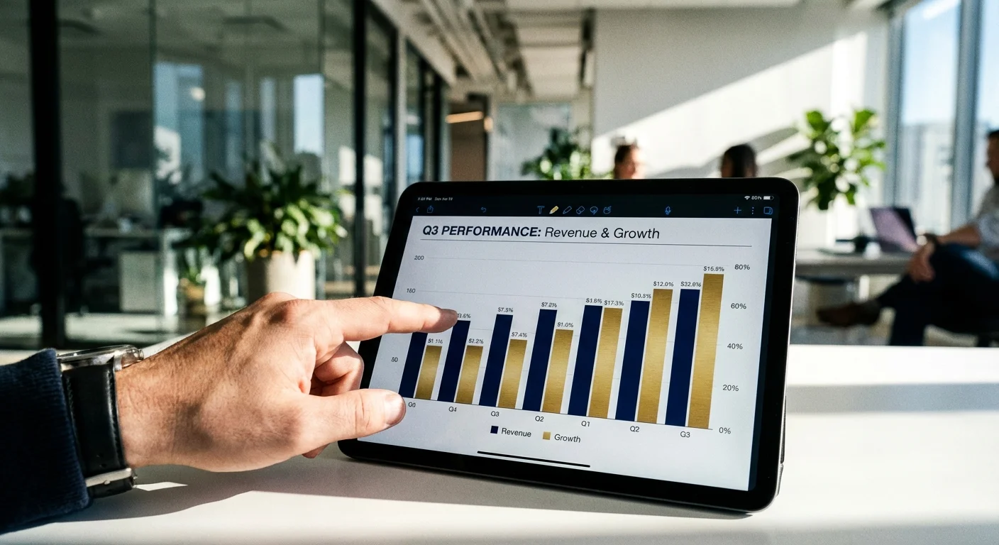 A hand pointing at a bar chart on a tablet comparing different retirement claiming ages.
