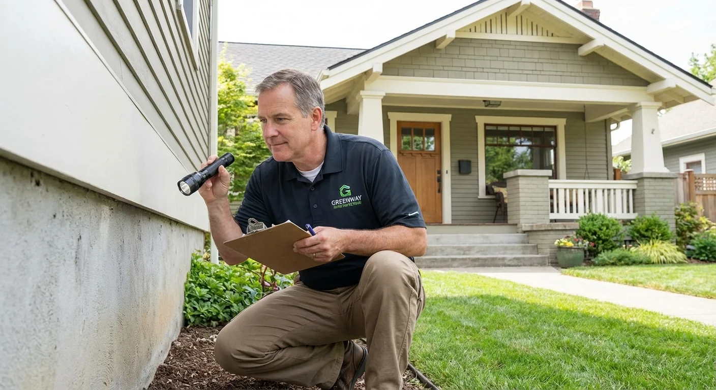 A home inspector checking a house, representing due diligence in real estate.