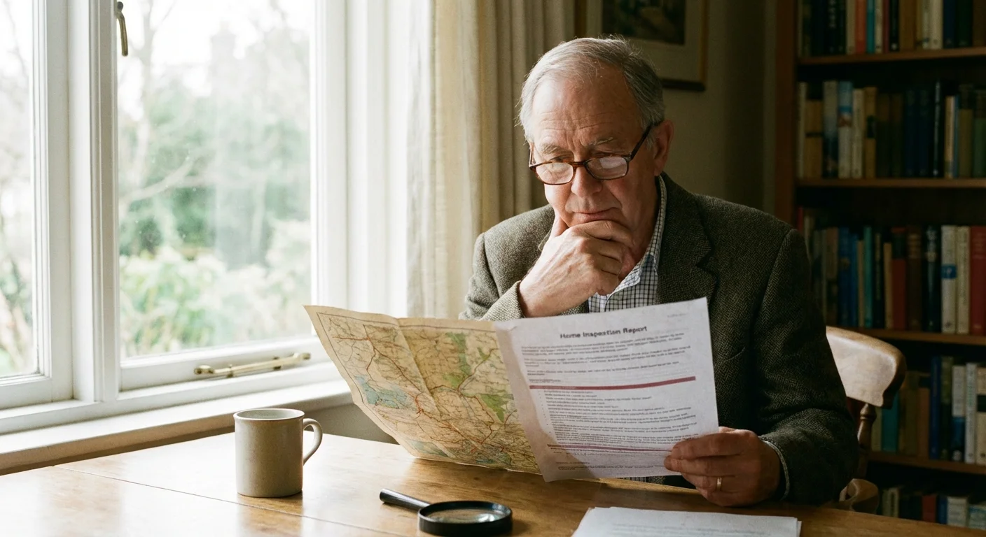 A man carefully reviewing documents by a window.