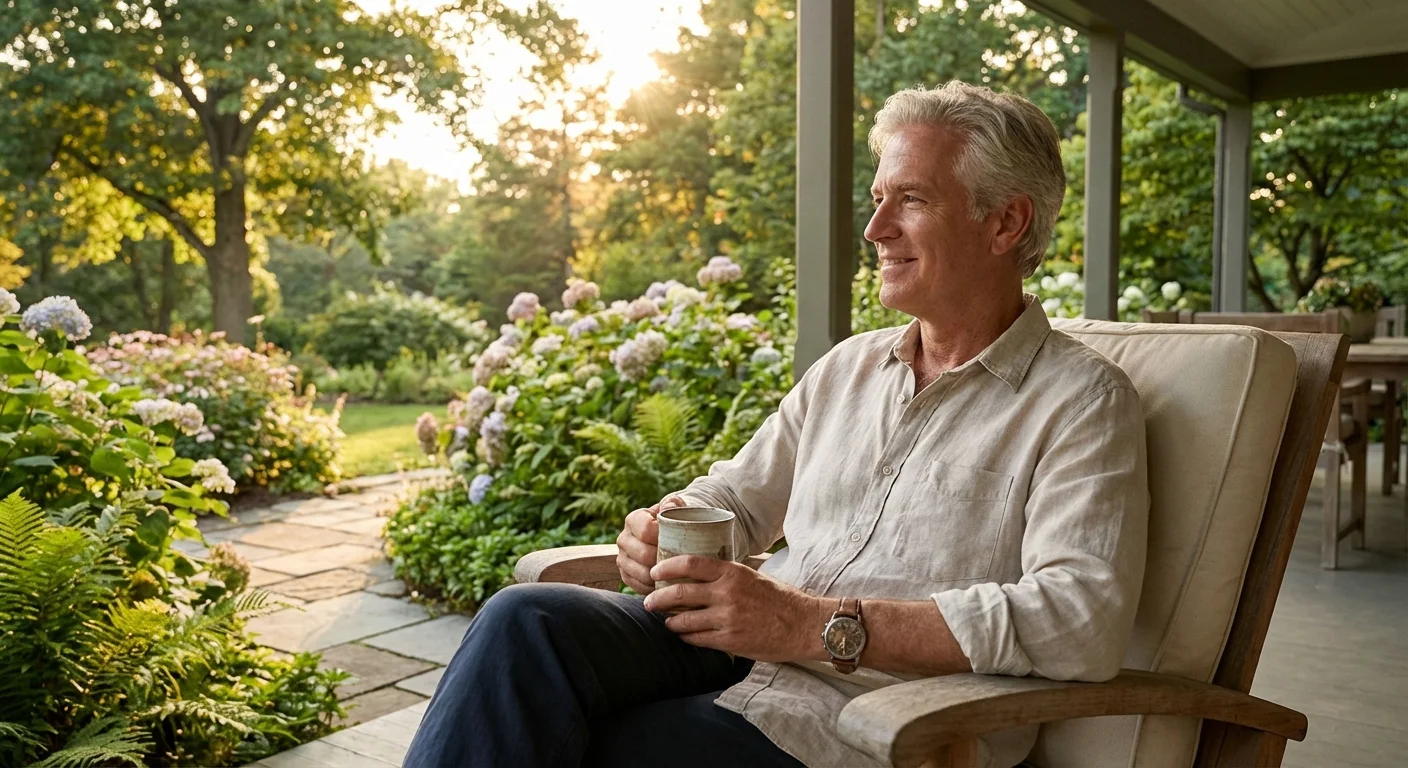 A man enjoying a peaceful morning on his porch.