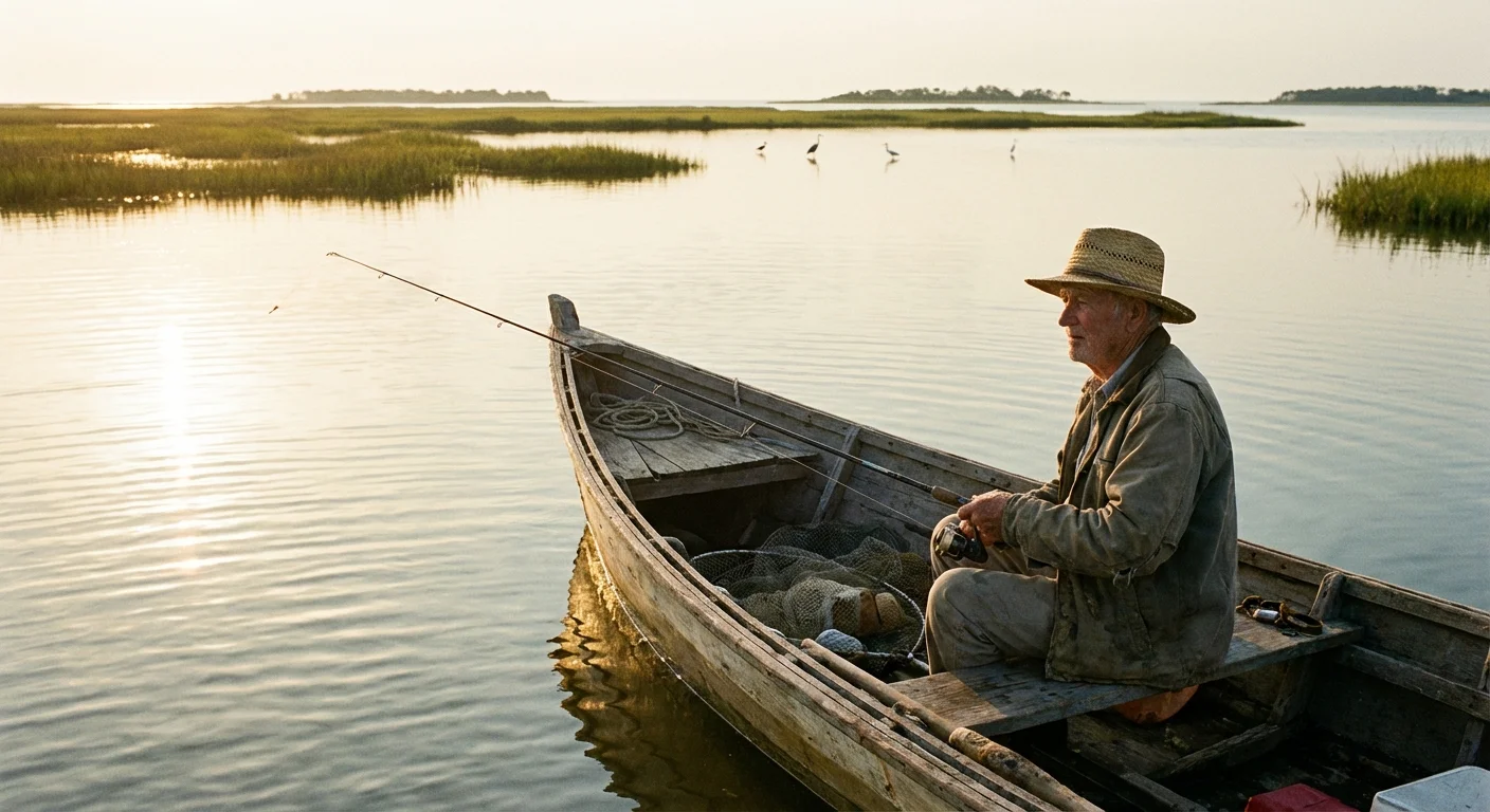 A man enjoys a quiet morning of fishing on the calm waters of Gulfport.