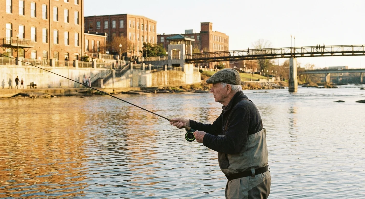 A man fishing in the river at Columbus, Georgia.
