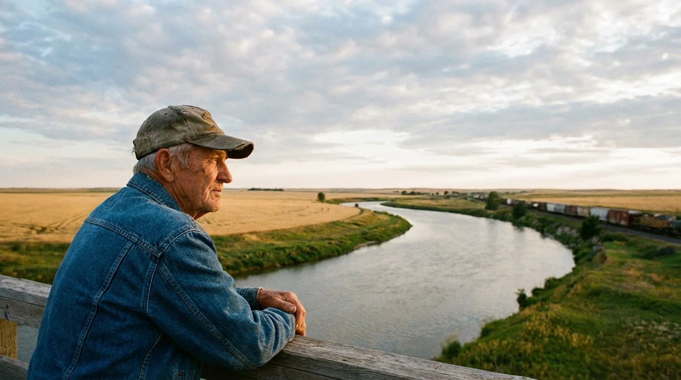 A man looking at the vast Nebraska landscape in North Platte.