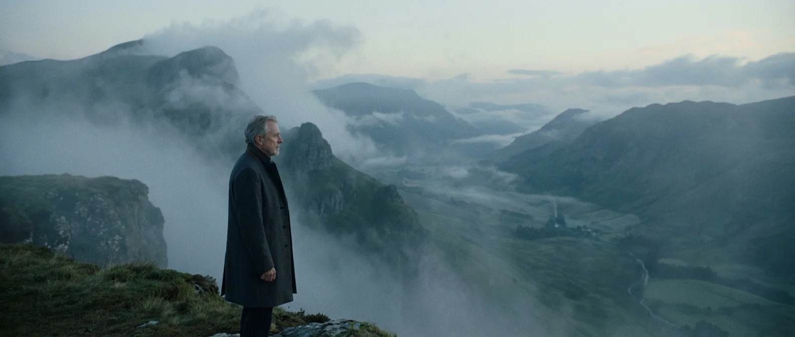 A man looking out over a foggy landscape, symbolizing the unknown challenges and the danger of denial.