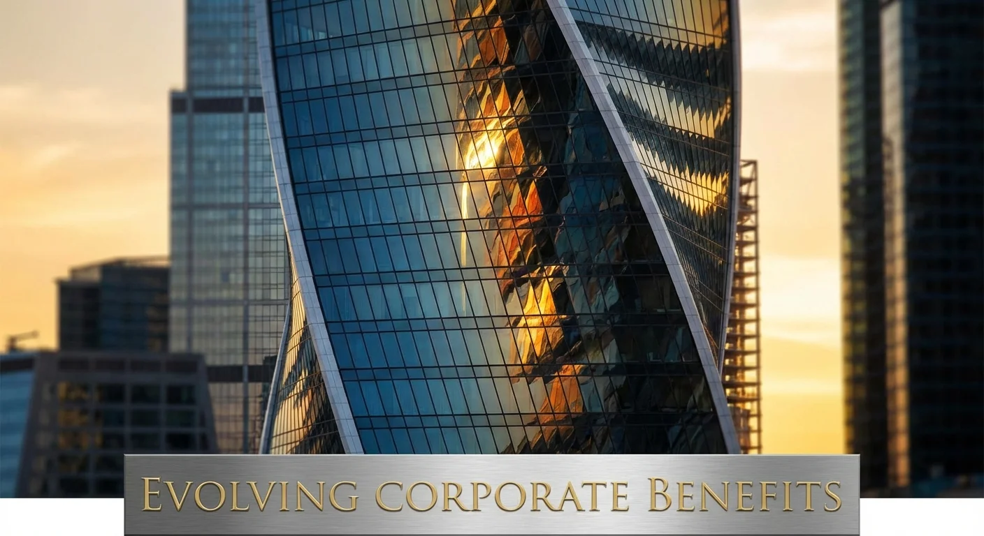 A modern glass building reflecting a bright orange sunrise.