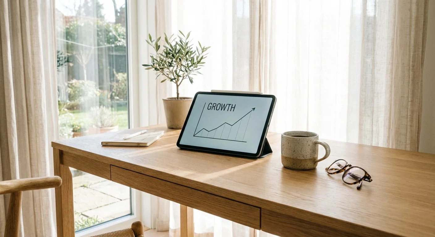 A modern workspace with a tablet and coffee, symbolizing organized financial planning.