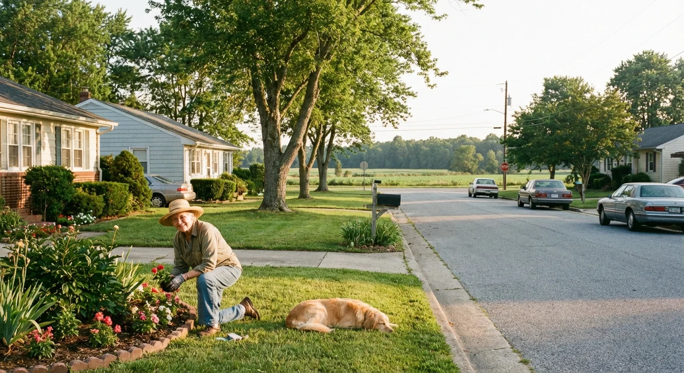 A peaceful neighborhood scene in Felton, Delaware.