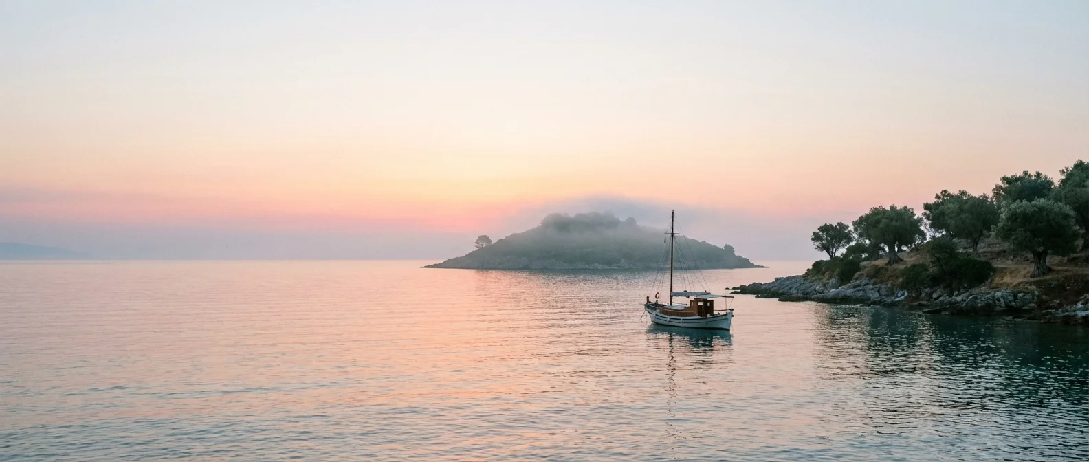 A peaceful ocean at dawn, symbolizing new beginnings.