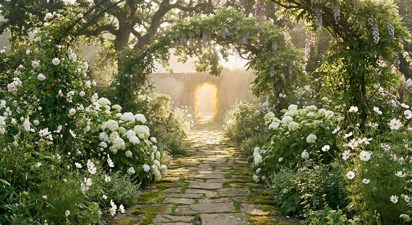 A peaceful stone path winding through a sunlit garden, representing the journey of retirement planning.
