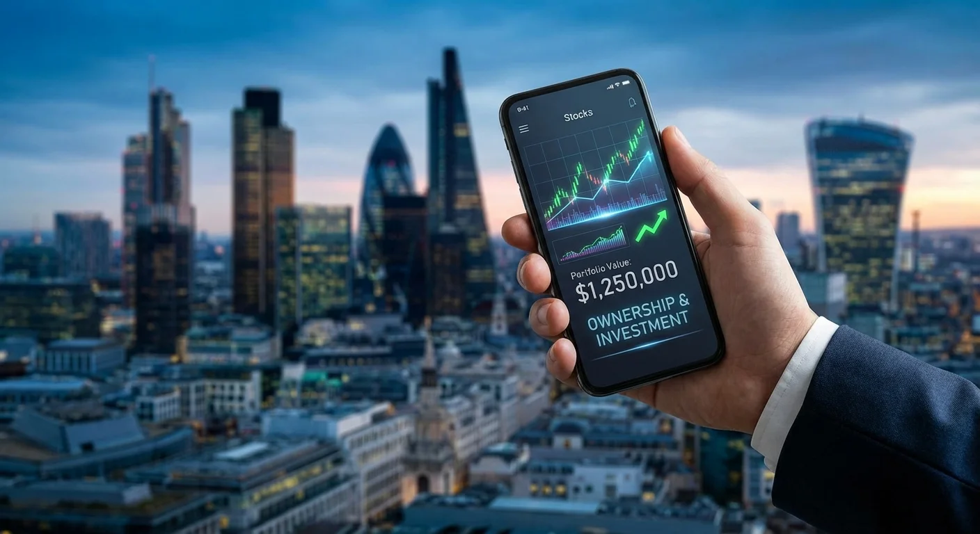 A professional checking stock market data on a smartphone.