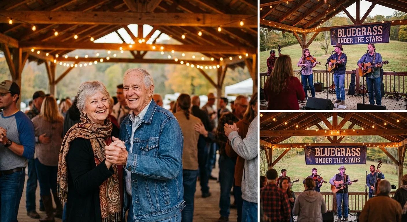 A retired couple dancing to live music at an outdoor event in Tennessee.