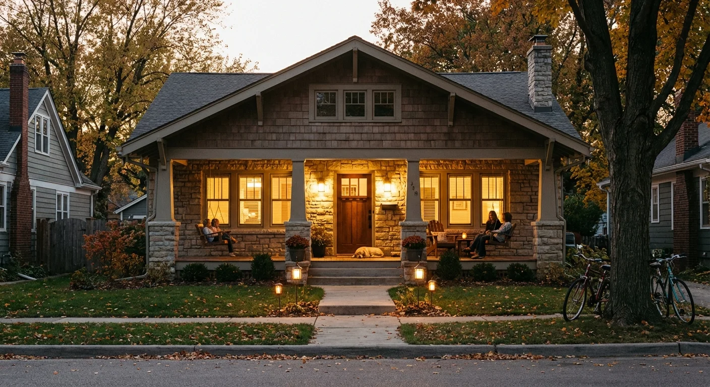 A secure and well-lit suburban home at twilight.