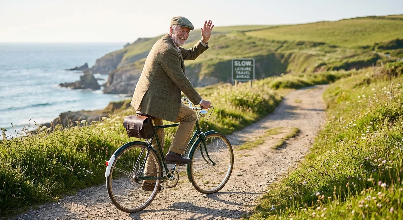 A senior man enjoying a bike ride on a coastal path, symbolizing reduced transportation costs in retirement.