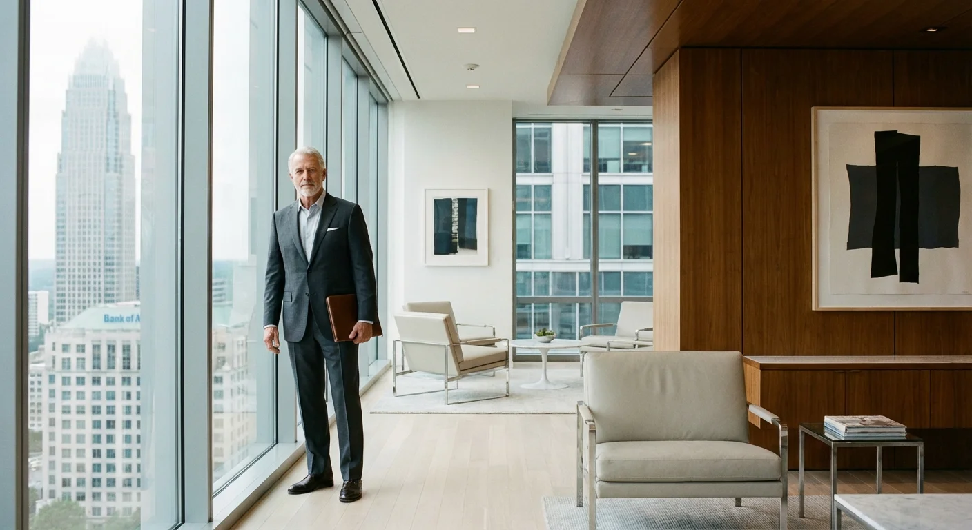 A senior man in a professional Charlotte financial district office.