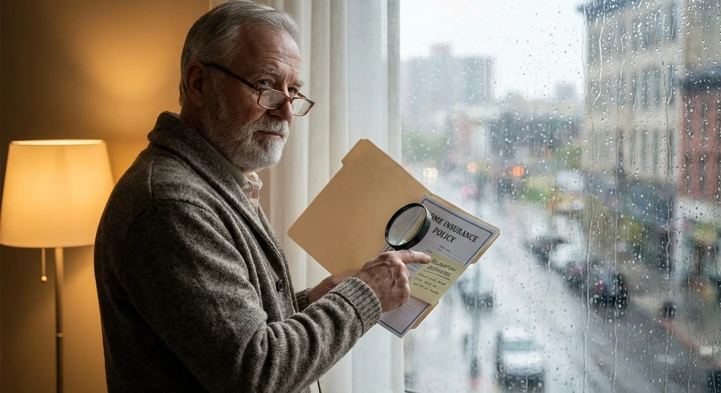 A senior man reviewing paperwork near a window.