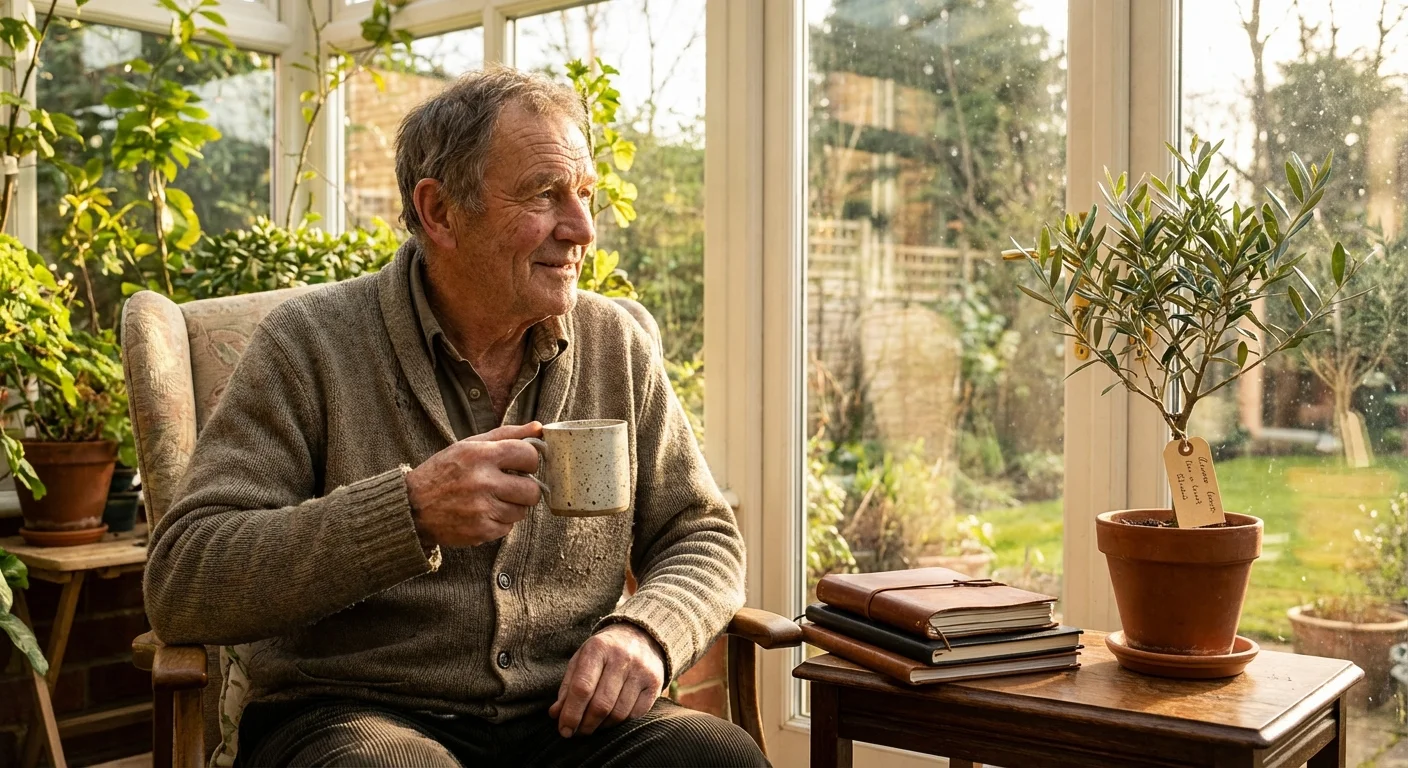 A senior man smiling thoughtfully in a sunlit room, symbolizing the patience of waiting for higher benefits.