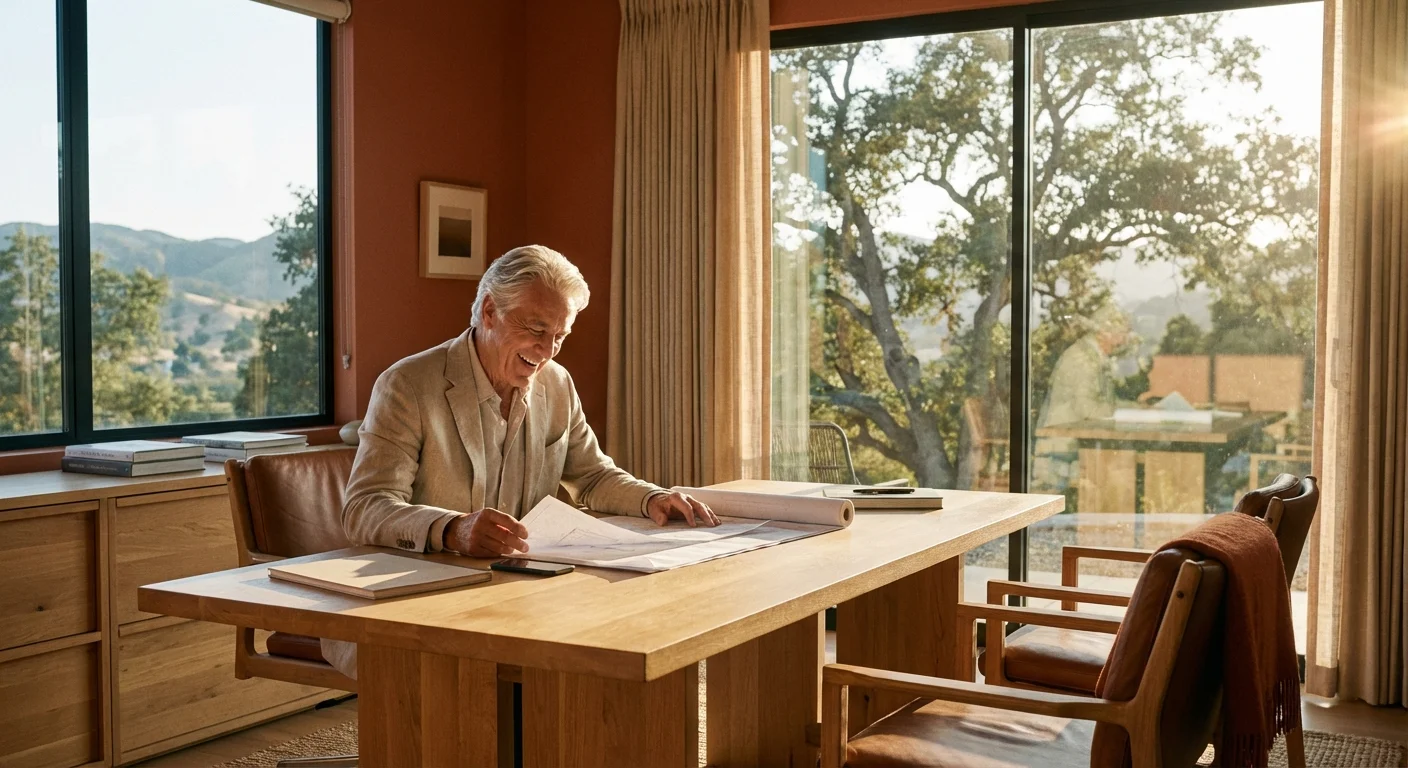 A senior man working in a bright, modern Santa Clarita office.