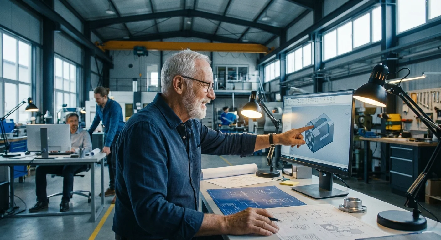 A senior man working in a modern engineering environment in Michigan.