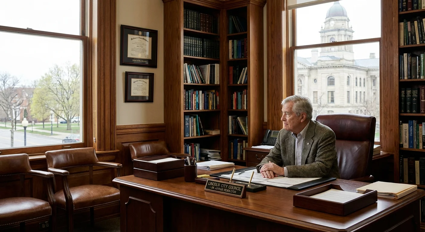 A senior man working in a professional Lincoln, Nebraska office.