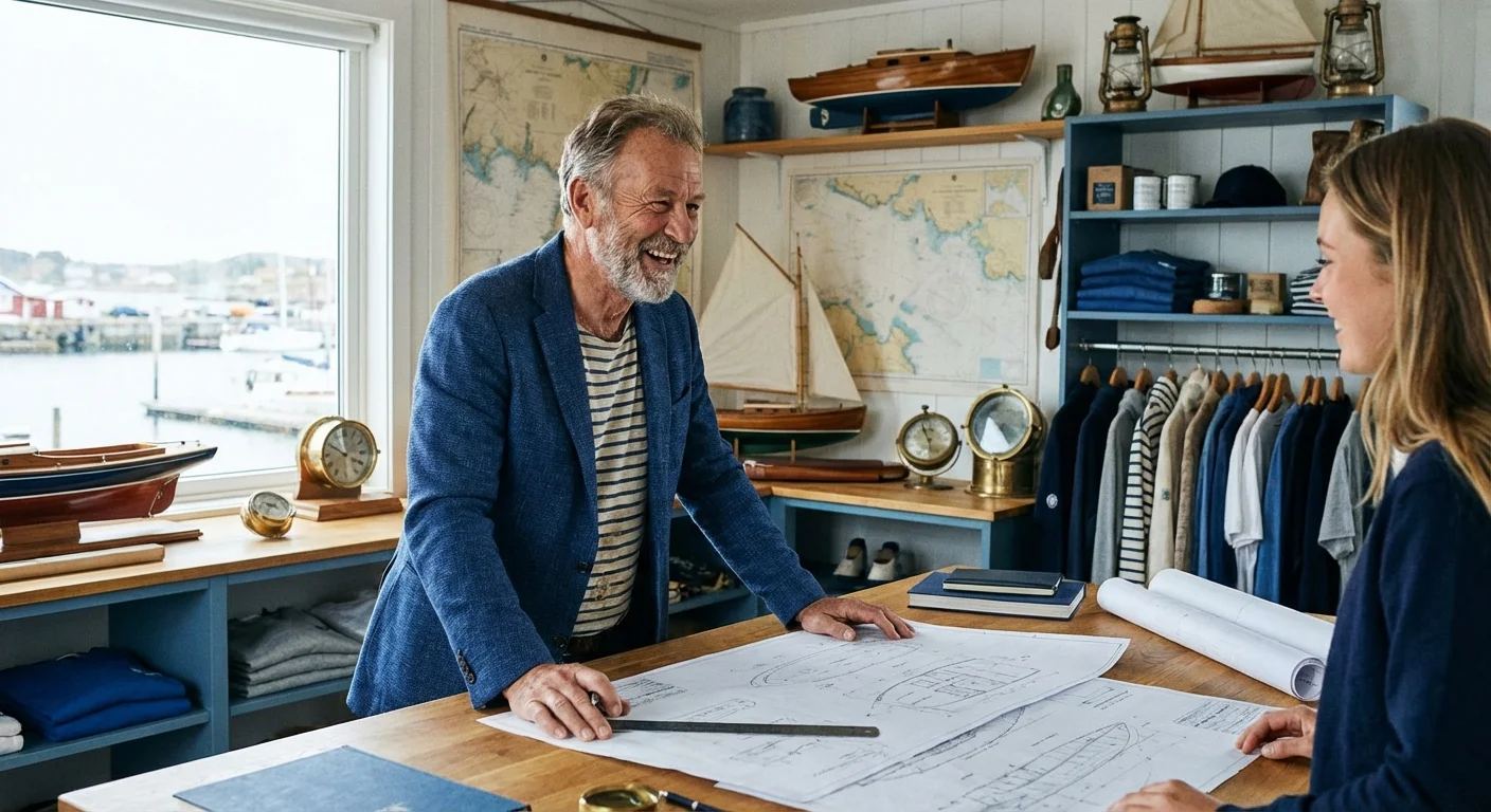A senior man working in a professional Rhode Island maritime office.