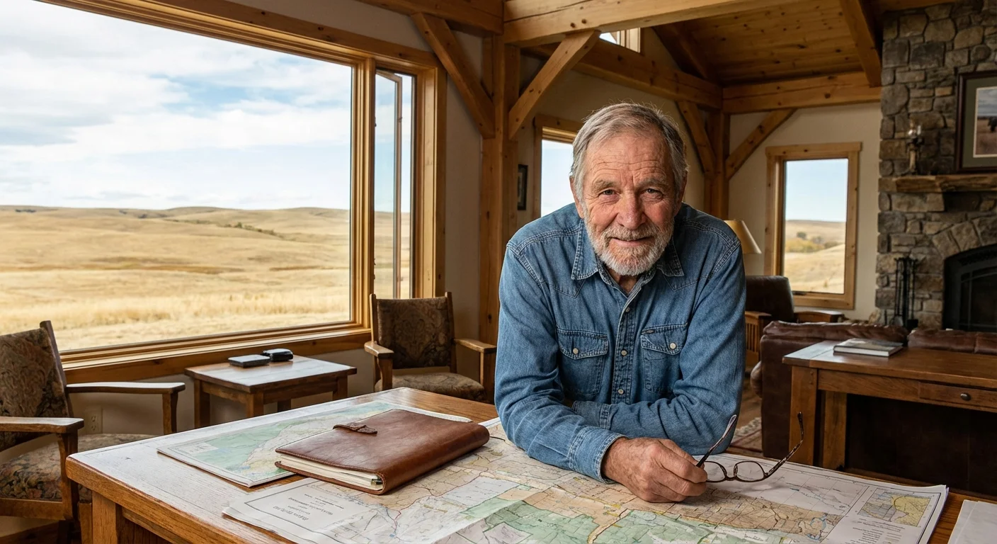A senior man working in a professional Wyoming ranch or tourism office.
