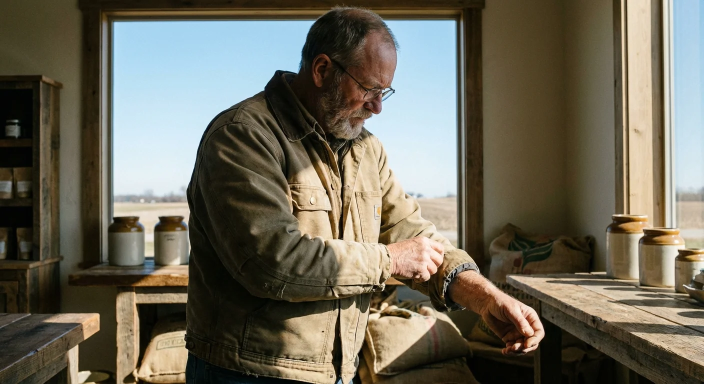 A senior man working in a rustic but modern office in Idaho.