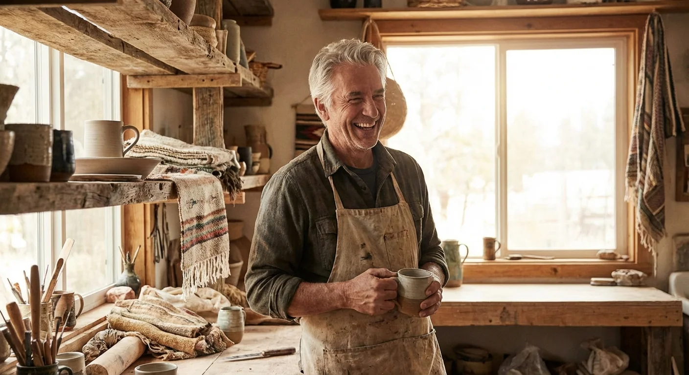 A senior man working in a rustic Vermont artisanal shop.