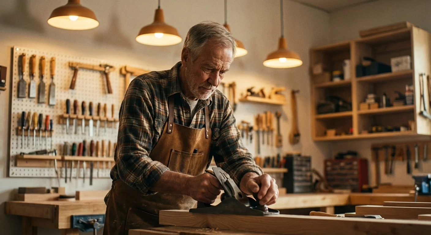 A senior man working in a well-lit hardware store in Arkansas.