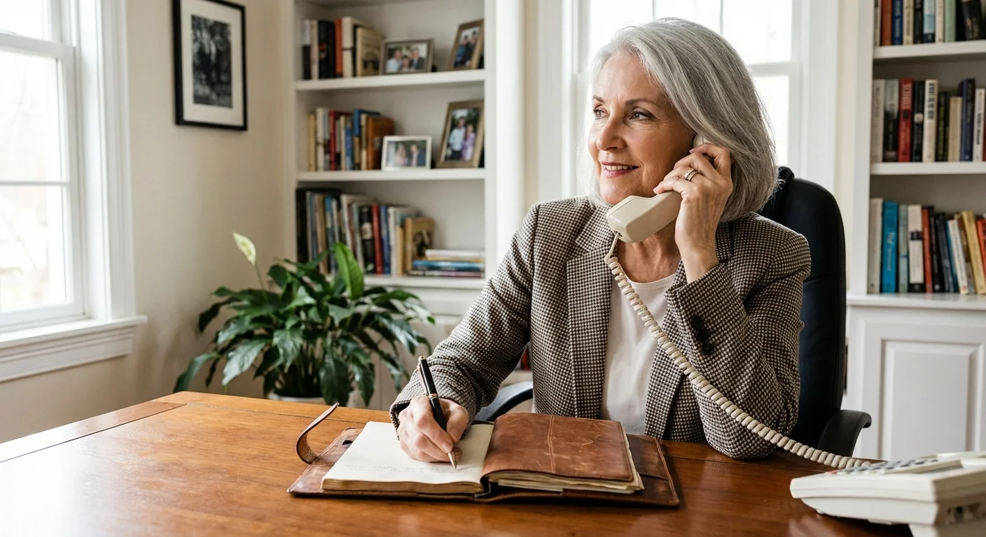 A senior woman confidently making a phone call in her office.