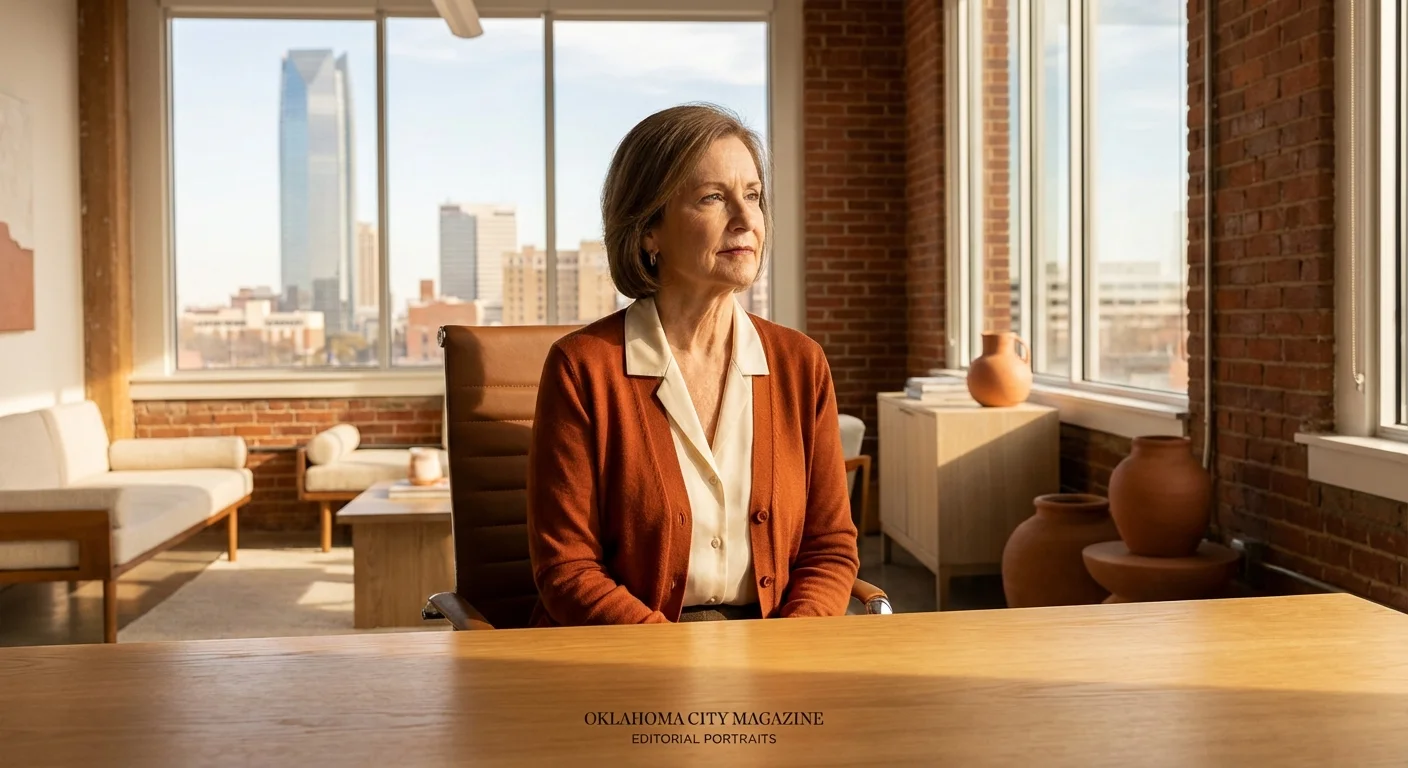 A senior woman professional in a modern Oklahoma City office.