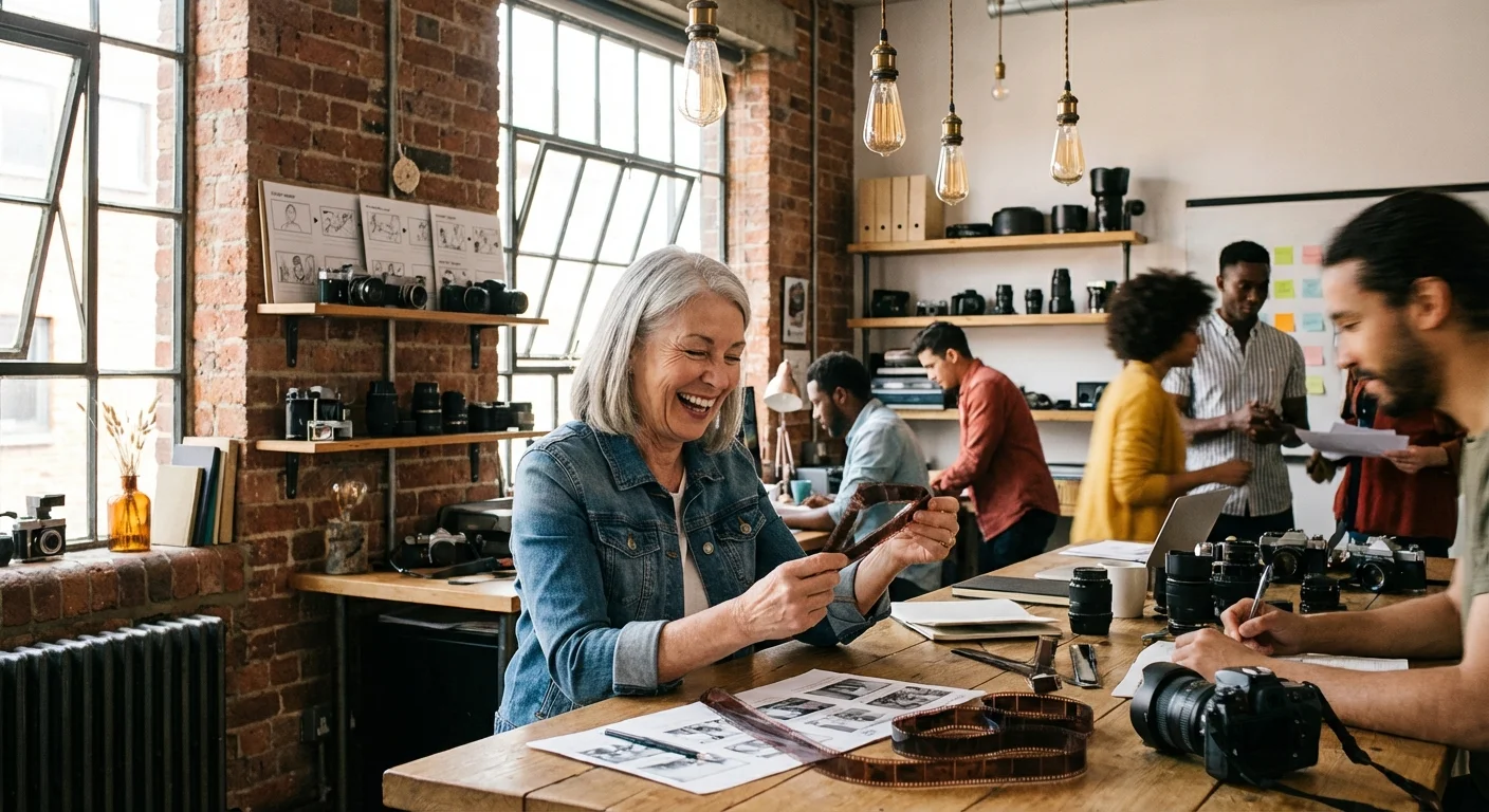 A senior woman working in a creative office space in Georgia.